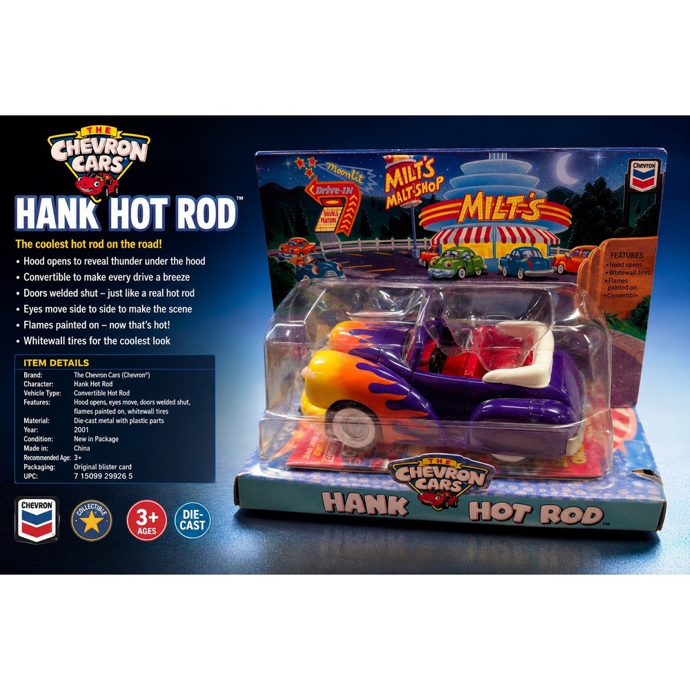 The Chevron Cars Hank Hot‎ Rod Purple Flame Convertible 2001 Collectible Toy Car